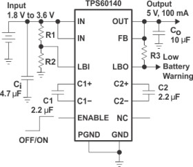 Regulated 5-V Charge Pump Voltage Tripler With Low Battery Indicator