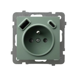 AS Gniazdo pojedyncze z uziemieniem z przesłonami torów prądowych, z ładowarką USB A+C zielony mat GP-1GZPUSBAC/m/84