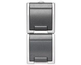 AQUANT Gniazdo hermetyczne podwójne pionowe szare z przesłoną IP55 RAL 7035+RAL 7034 1252-10