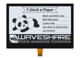 Waveshare 7.5inch e-Paper (G) E-Ink Optical Bonding Display, 800×480, Black / White, SPI, without PCB