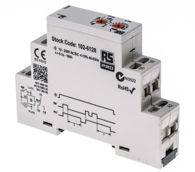 Timer Relay Szyna DIN 12 → 230V ac/dc SPDT RS PRO SPDT 0.1 s → 100h Wielofunkcyjne funkcyjny
