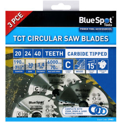 BlueSpot Tools 19402 190mm Circular Saw Blade Set, 3 Piece