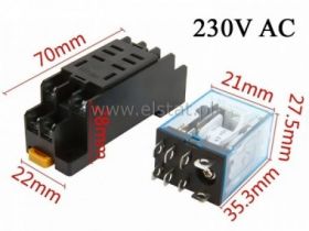 Przekaźnik 2x styk przełączne; 230VAC; z podstawką