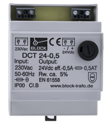 Zasilacz szyny DIN U wy 24V dc I wy 500mA U we 230V ac Block 12W Liniowy