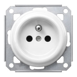 Gniazdo elektryczne ceramiczne okrągłe bez ramki, montaż podtynkowy, kolor biały Ceramic Loft