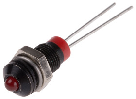 Lampka kontrolna do montażu panelowego 2V dc, czerwona 6mm LED Czarny Styk ołowiowy RS PRO