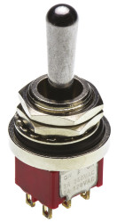 Przełącznik Wł.-wył.-wł. średnica wycięcia 11.91mm DPDT RS PRO Montaż panelowy długość przełącznika 17.56mm