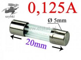 0,125A bezpiecznik szybki szklany 5x20mm