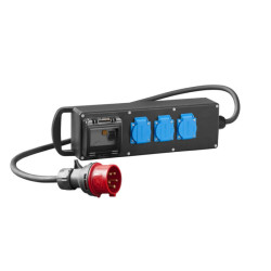 Przedłużacz gumowany siłowy RS-P 3x230V z zabezpieczeniem C4/40/0,03A i wtyką 5P/16A IP44 czarny 7010-10 EPN