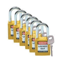 Kłódka bezpieczeństwo LOTO, nylonowa, szekla 38 mm, żółta (6 szt.), 051346