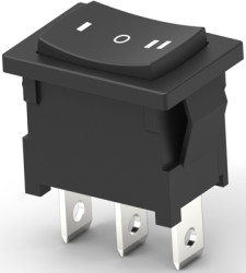 Rocker switch, black, 1 pole, On-Off-On, changeover switch, 16 A/125 VAC, unlit, printed, 1571079-9