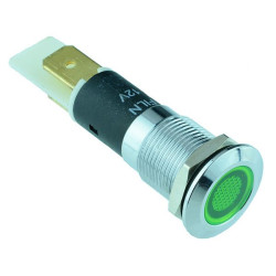 Green LED 12mm Flat Metal Panel Indicator 12V