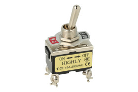 Przełącznik; dźwigniowy; T-21BS; 2*2; ON-OFF; 2 tory; 2 pozycje; bistabilny; na panel; śrubowe; 15A; 250V AC; czarny; 29mm; High