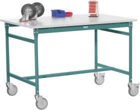 Manuflex BB4014.5021 STÓŁ podawczy, przenośny z płytą z blachy w kolorze niebieskim RAL 5021, szer. X gł. X wys.: 1000 x