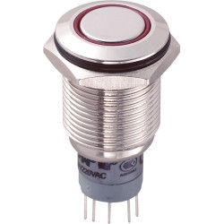 Zip Switch LAS2GQF-22ZE/R/12V/N/P 16mm IP67 Vandal Switch DPDT On-On Red LED