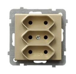 Sonata Gniazdo potrójne EURO z przesłonami torów prądowych szampański złoty GP-3RP/m/39