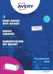 POL30MA02-10DR Name badge, 70x30 mm, magnet, with badge inserts, 10 pieces