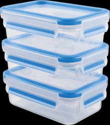 508558 EMSA CLIP &amp; CLOSE food storage containers, 3 pcs, blue, 1.0 l