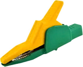 Alligator clip, green/yellow, max. 30 mm, L 85 mm, CAT II, socket 4 mm, 972405188
