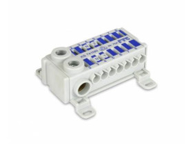 Blok rozdzielczy 2-biegunowy CU wej.2x(2,5-25 mm2) wyj.14x(0,5-4 mm2) TH35 niebieski KS741N MOREK