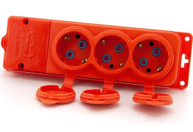 Listwa, gniazdo gumowe (TPE) potrójne schuko IP44 3x16A 2P+Z, kolor pomarańczowy, TRGP-3SCH