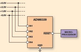 Quad Voltage Microprocessor Supervisory Circuit