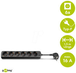 96049 Steckdosenleiste 6-fach, 1,5 m, Schwarz