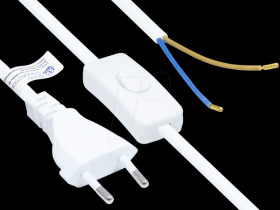 P0386-W015 Euro plug type C with switch, white, 0.75 mm², 1.5 m