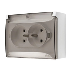 Simon Aquaclick Gniazdo IP44, podwójne kompaktowe z uziem., klapka transparentna biały ACGZ2/11A