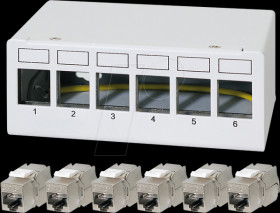 NK4091 Keystone patch panel, 6-port with 6x Cat.6a Keystone modules
