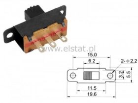 Przełącznik suwakowy 2-poz 1-tor 3p h=6mm