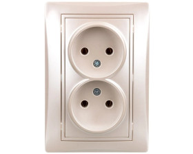 DOMO Gniazdo podwójne bez uziemienia kompletne śrubowe 16A 250V perłowy biały 011280130 24977