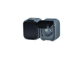 B2 Gniazdo podwójne 2P+Z bryzgoodporne z klapką w kolorze czarnym IP54 szary/czarny 00060278