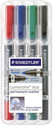 Staedtler Lumocolor duo 348 WP4 Marker permanentny czerwony, niebieski, zielony, czarny Wodoodporny: Tak
