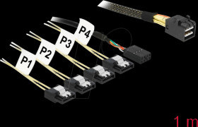 85732 Kabel Mini SAS HD SFF-8643 &gt; 4 x SATA 7 Pin + Sideband 1 m