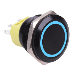 Blue On-On 25mm Black Vandal Latching Push Button Switch DPDT 12V