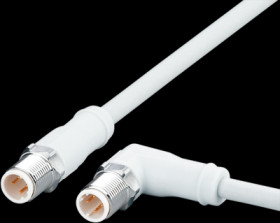 Sensor actuator cable, M12 cable plug, angled, D to M12 cable plug, straight, D, 4 pole, 2 m, mPPE, gray, 4 A, EVF538