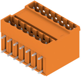 Pin header, 14 pole, pitch 5.08 mm, angled, orange, 1601840000