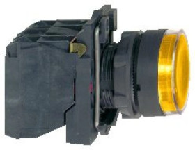 Przycisk sterowniczy podświetlany żółty kryty O 22 z sam. powr., \250V, 1NO+1NC XB5AW3565