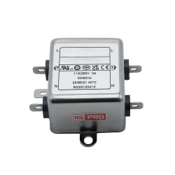Filtr sieciowy 3A 1-fazowy 1MΩ 115/250 V AC 50 → 60Hz 2 x 13,5 mH RS PRO Montaż w obudowie