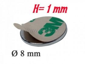 Magnes neodymowy okrągły 8x1mm + klej