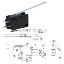 Przełącznik krańcowy z dźwignią 53mm, 15A