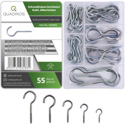 Quadrios 22SA052 Screw Hook-Set Silver 55 pcs Galvanised Steel Assortment