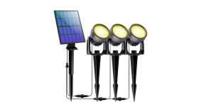 Lampa Solarna Ogrodowa Led 3000K Ip65 Wbijana Czarna Kierunkowa 3X Reflektor...