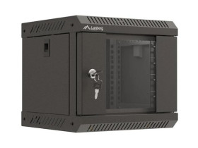 Szafa instalacyjna RACK wisząca 10 4U 300X300 czarna drzwi przeszklone LANBERG (FLAT PACK) WF11-3304-10B