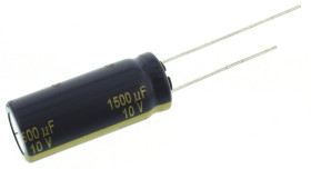 Kondensator 1500μF 10V dc Radialny, Otwór przelotowy Panasonic roztaw: 5mm 10 (Dia.) x 25mm