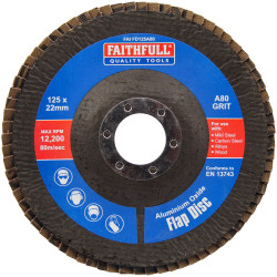 Faithfull FAIFD125A80 Aluminium Oxide Flap Disc 125 x 22mm 80 Grit