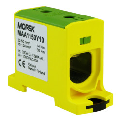 Złączka szynowa 25-150mm2 2otw AL/CU TH35 żółtozielona 1P OTL 150 MOREK 7158 MAA1150Y10