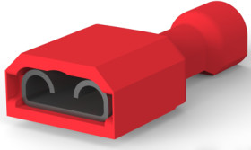 Insulated flat plug sleeve, 6.35 x 0.81 mm, 0.32 to 0.82 mm², AWG 22 to 18, brass, tin-plated, red, 2-520184-2