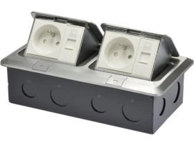 Puszka podłogowa ALU IP44 6M 2x230V+2xRJ45 NEKU